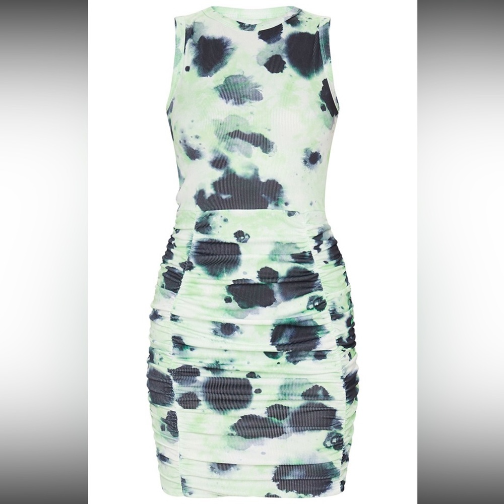 Ribbed Tie Dye Ruched Mini Dress